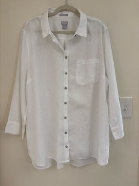 Chico’s No Iron Linen Shirt 4 US 20 Optic White Classic Fit coastal airy natural